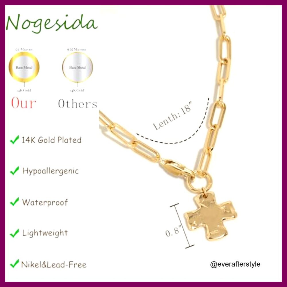 14K Gold/Silver Plated Chunky Cross Pendant Necklace Paperclip Chain - Picture 5 of 7